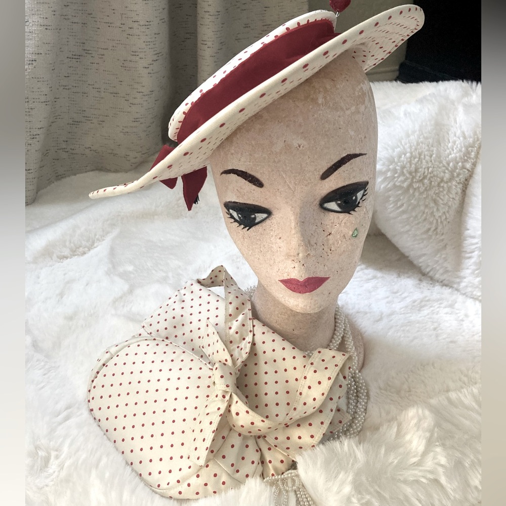 Vintage Sherman of Saint Louis matching polka dot hat and purse set